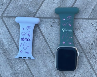 Patrón de enfermera: correas de reloj deportivas de silicona de Apple grabadas personalizadas - Fob de enfermera - cumpleaños, aniversario y gran regalo