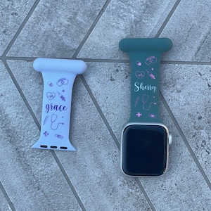 Nurse Pattern- Personalized Engraved Apple Silicone Sport Watch Bands - Nurse Fob - Birthday, Anniversary, and Great Gift