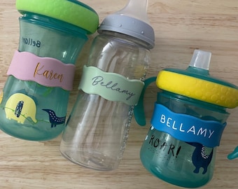 Bottle Bands - Silicone Name Labels for Daycare - Personalized labels for bottles and sippy cups | Gift for baby & toddlers