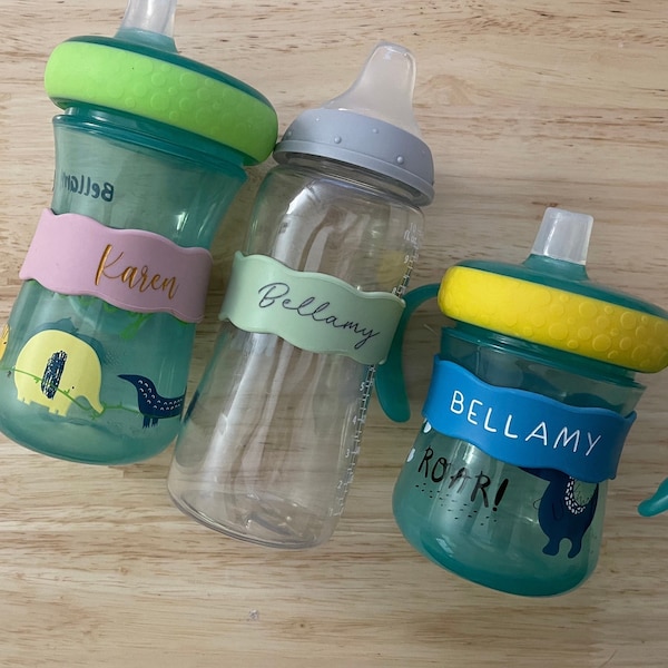 Bottle Bands - Silicone Name Labels for Daycare - Personalized labels for bottles and sippy cups | Gift for baby & toddlers