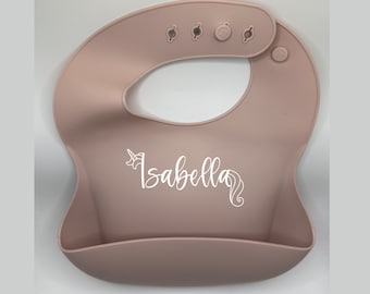 Babero de silicona con nombre de guión personalizado, unicornio, regalo para bebé, regalo para bebés y niñas, baberos ajustables, niños pequeños