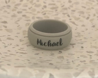 Personalized Engraved Silicone Ring 8MM - Wedding Band for Men and Women with Optional Outside or Inside Engraving