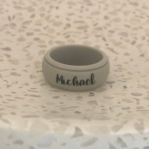 Personalized Engraved Silicone Ring 8MM - Wedding Band for Men and Women with Optional Outside or Inside Engraving