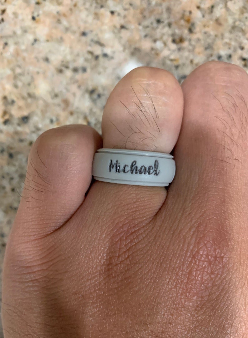 Personalized Engraved Silicone Ring 8MM Wedding Band for Men Etsy