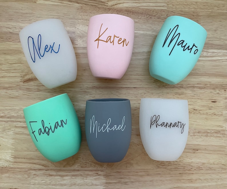 Personalized silicone wine tumbler, Custom name engraving, Gift for bridal party, Friends & Family, Bachelorette Favors image 1