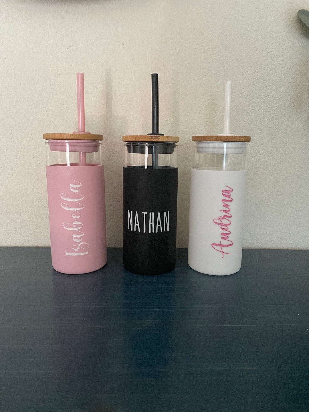 Birthday Girl Personalized Glass Can with Name, 16 oz Glass Tumbler with Bamboo Lid and Straw from BluChi