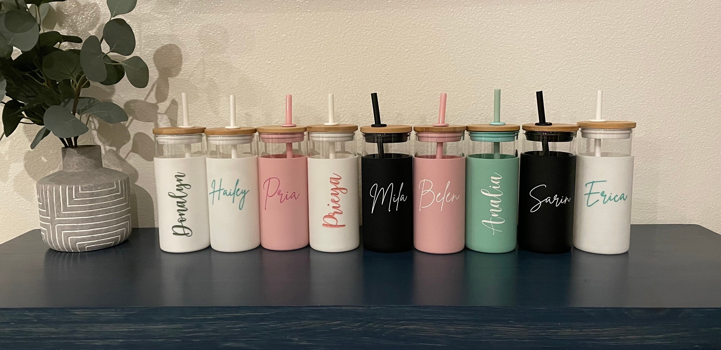 Personalized Glass Tumbler With Bamboo Lid and Straw - Gift for Friends ...