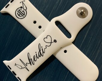 Estetoscopio de enfermera - personalizado grabado Apple Silicone Sport Watch Bands - Cumpleaños, Aniversario, y Gran Regalo