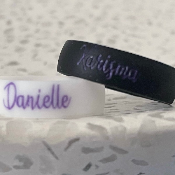 Personalized Engraved Silicone Ring 6MM Wide 1.65MM Thickness - Wedding Band for Men and Women with Optional Outside&Inside Engraving