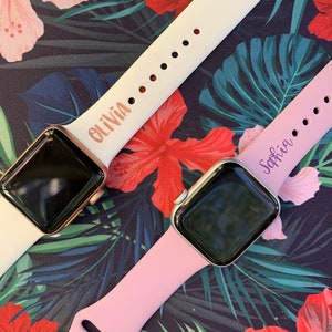 Personalized Engraved Apple Silicone Sport Watch Bands with Custom Font Names - Color