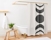 Black moon phases abstract boho shower curtain, bohemian shower curtain, machine washable, art shower curtain, up to 90 inches extra long