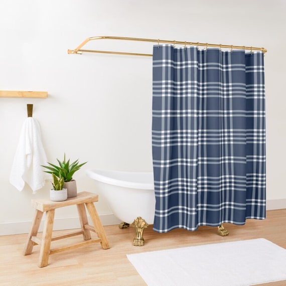 Blue And White Plaid Farmhouse Shower Curtain Farmstyle Etsy