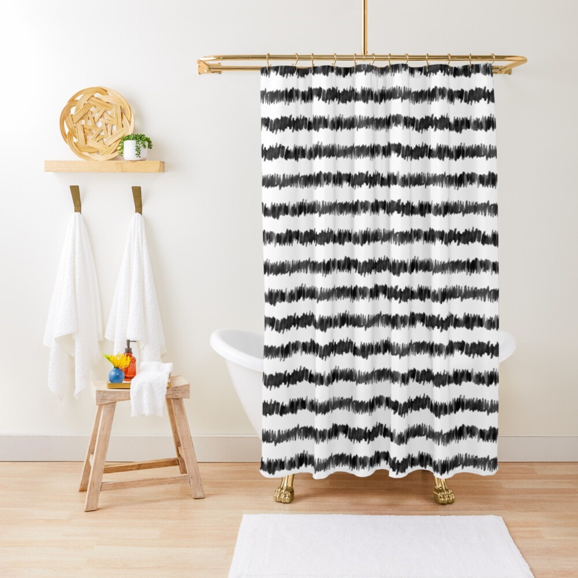 Black And White Boho Shower Curtain Modern Farmhouse Long Etsy
