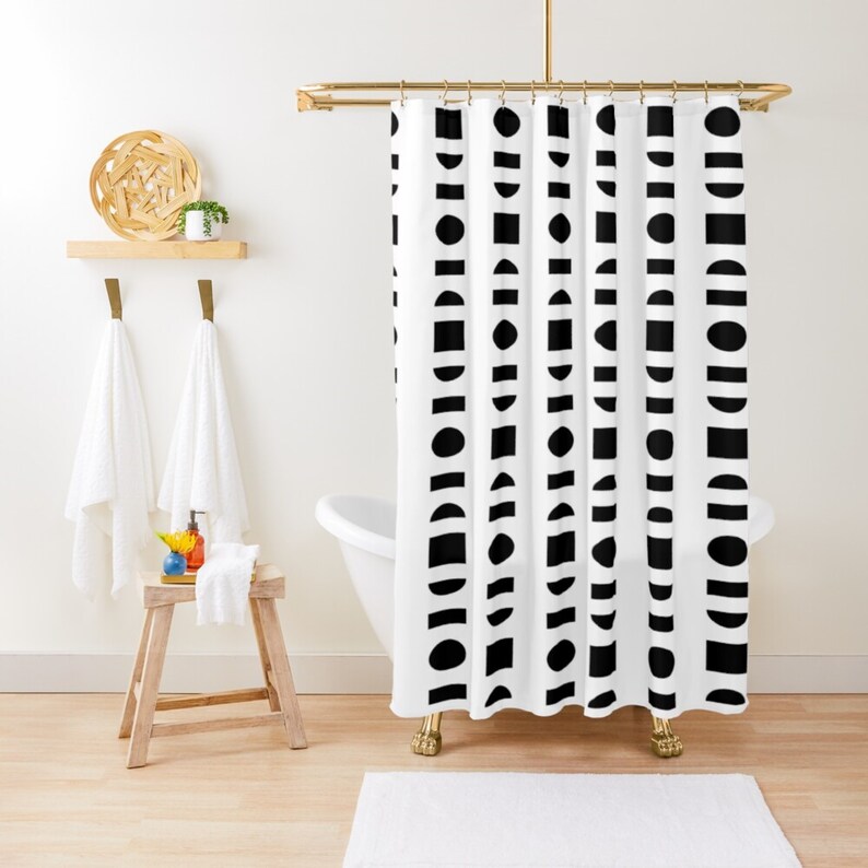 Black and white geometric boho shower curtain minimalist Etsy