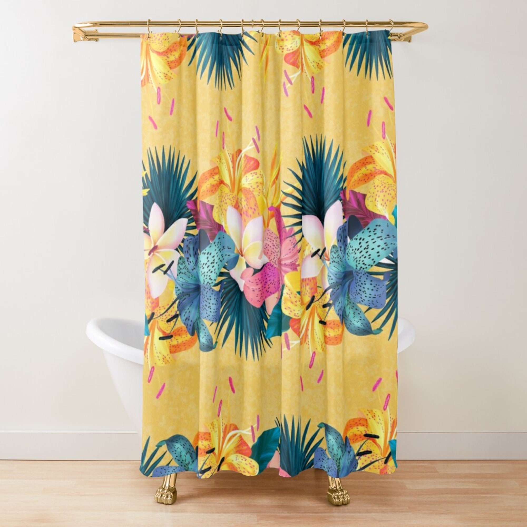 Yellow Tropical Leaves Shower Curtain Tropical Leaf Decor Etsy