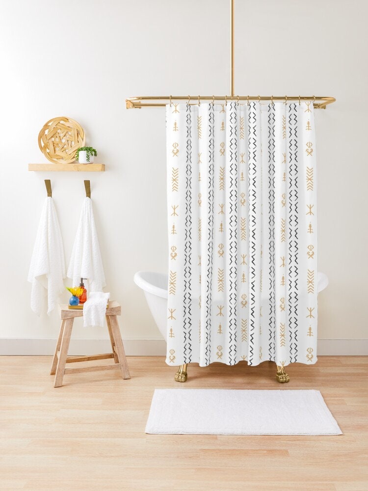 Orange And White Moroccan Shower Curtain Boho Bohemian Shower Etsy