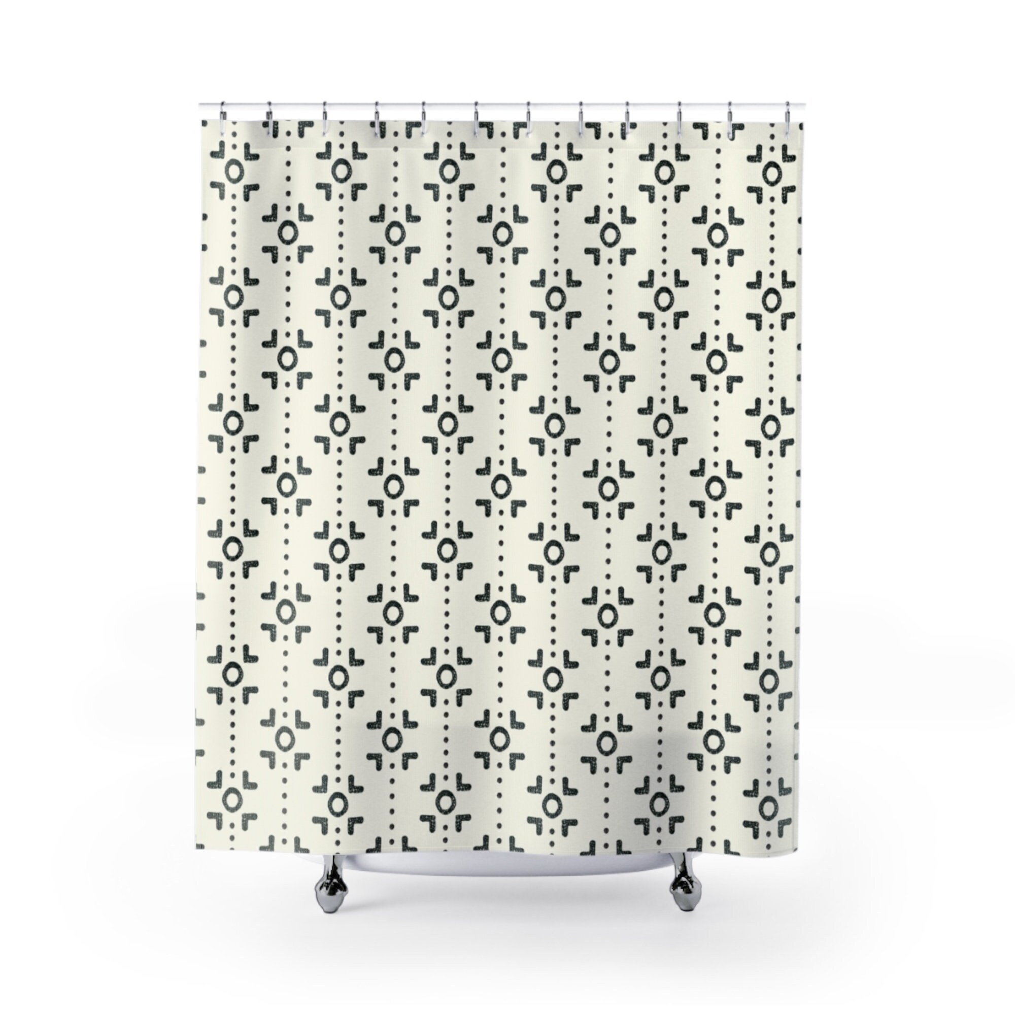 Black And White Boho Shower Curtain Modern Farmhouse Long Etsy