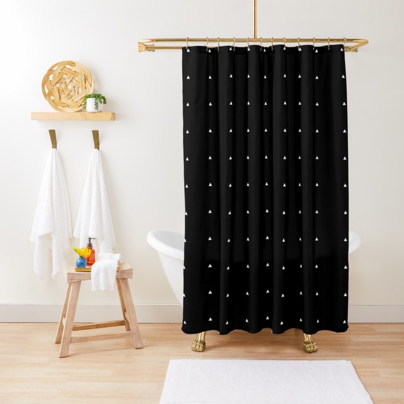 Black boho shower curtain black and white minimalist Etsy