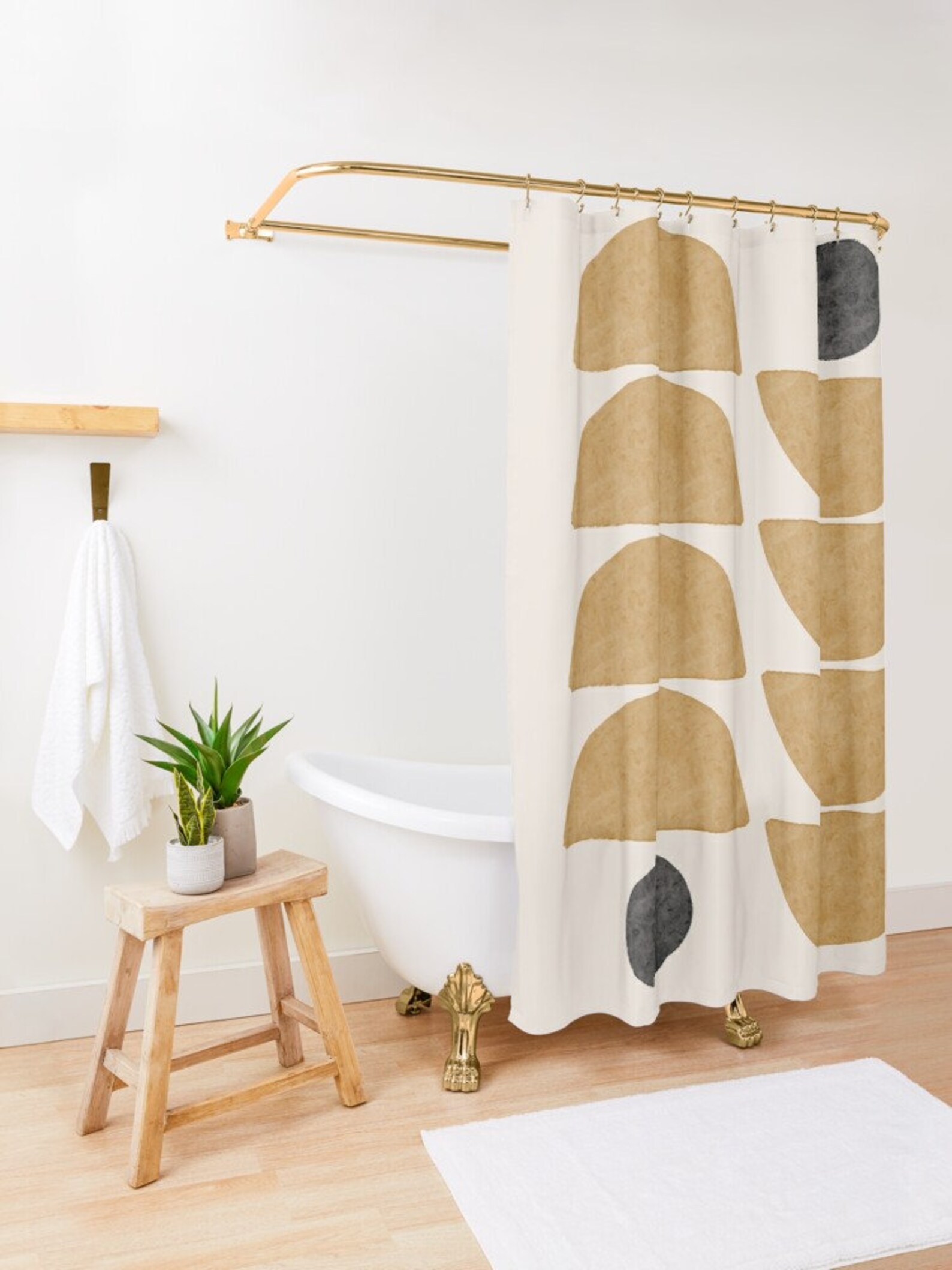 Mustard Yellow Geometric Boho Shower Curtains Bohemian Chic Etsy