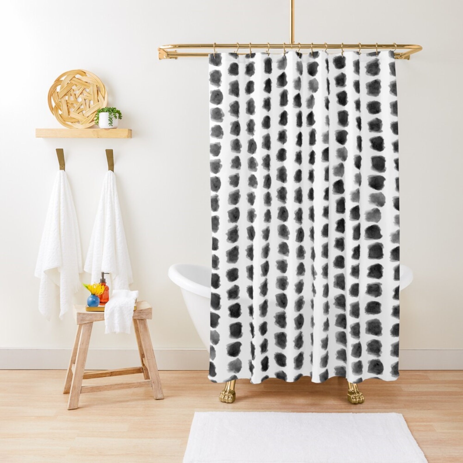Black and White Shower Curtain Boho Shower Modern Farmhouse Etsy