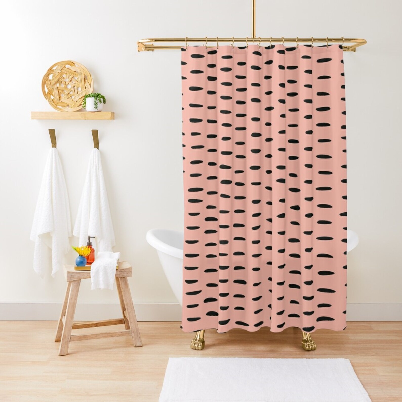 Pink and Black Mudcloth Print Boho Shower Curtain Minimalist Etsy