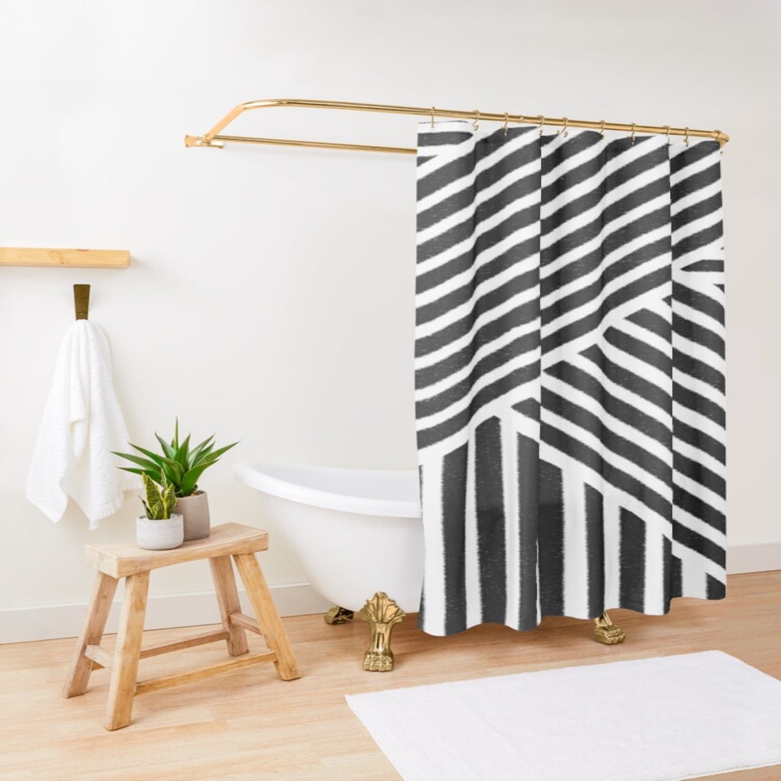 Black and white boho shower curtain black and white Etsy