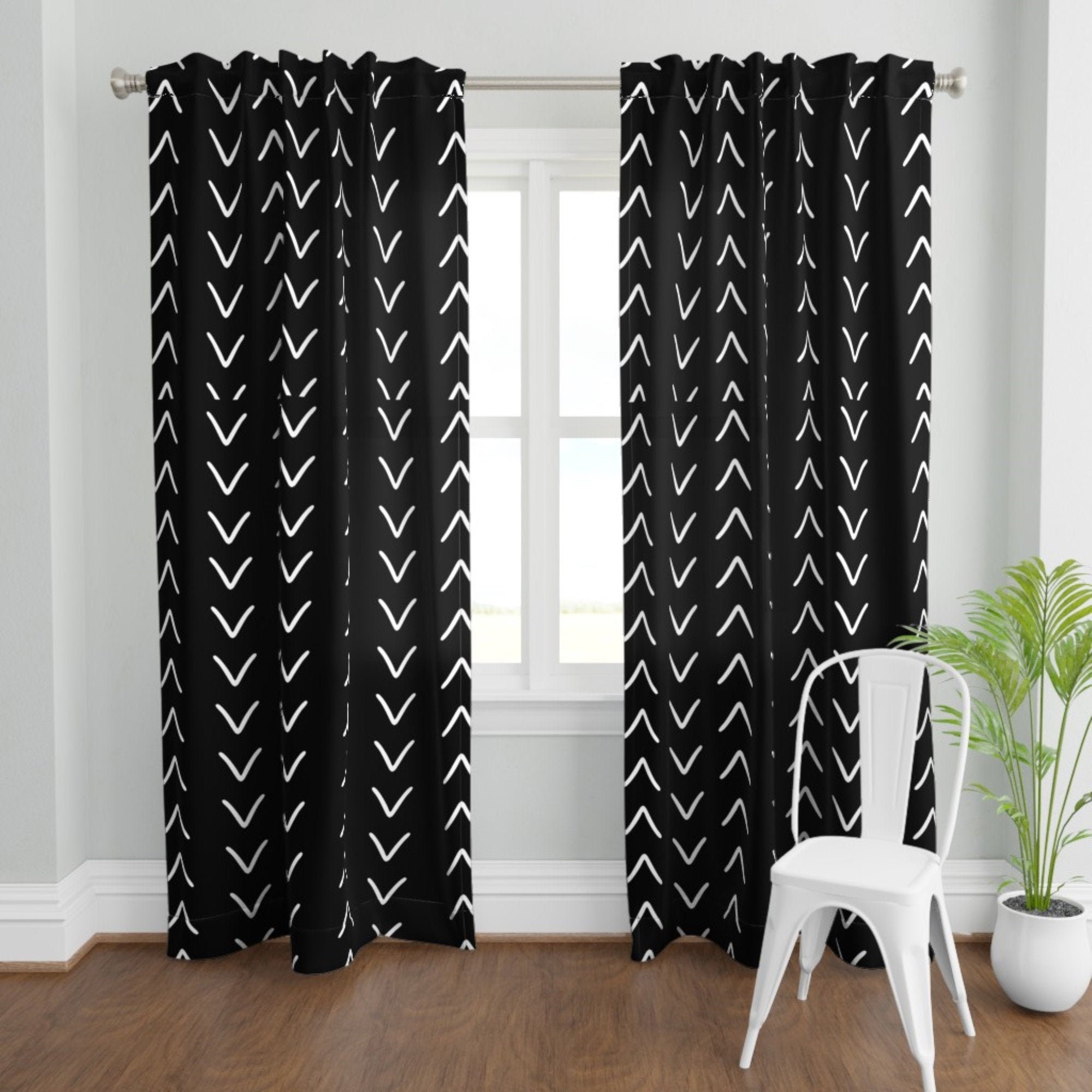 Black and White Mudcloth Boho Window Curtains Bohemian | Etsy