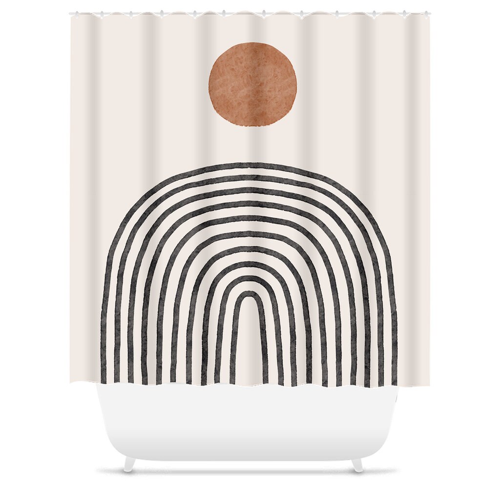 Brown Geometric Boho Shower Curtains Bohemian Chic Midcentury Etsy