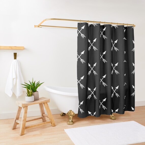 Black Arrows Boho Shower Curtain And White Minimalist Black Arrows Boho Shower Curtain, 90 Inch Shower Curtain