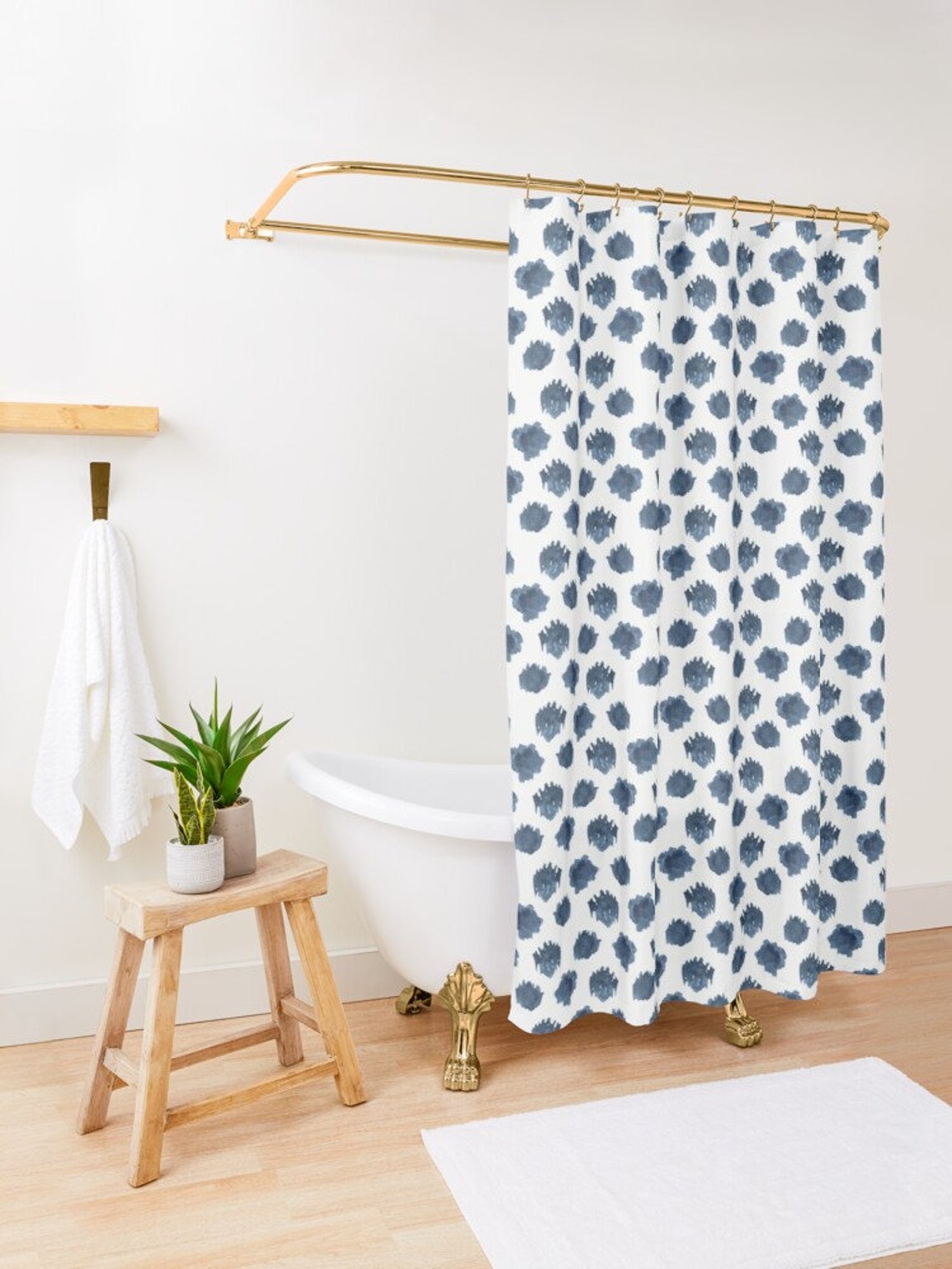 Blue And White Watercolor Farmhouse Shower Curtain Farmstyle Etsy