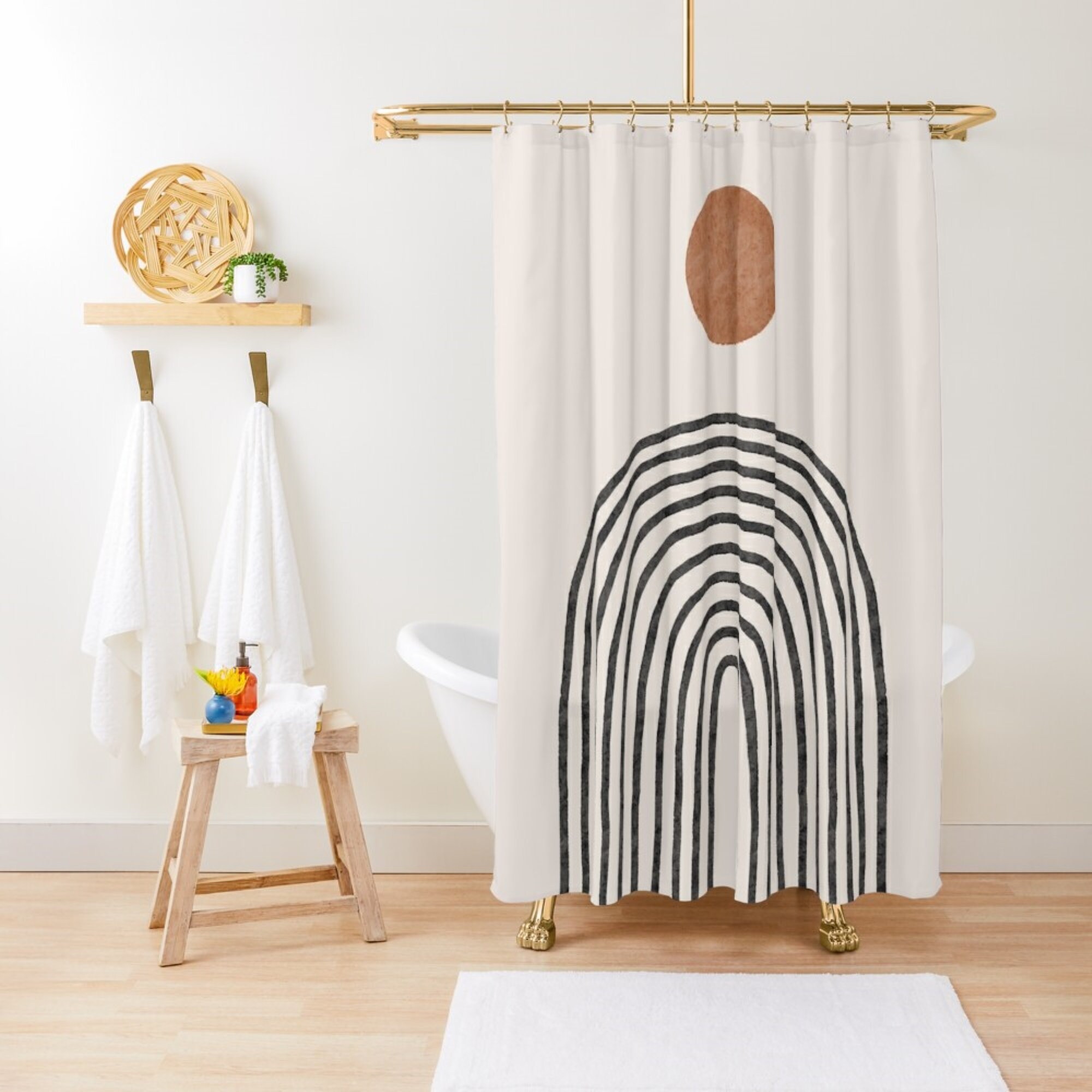 Brown Geometric Boho Shower Curtains Bohemian Chic Midcentury Etsy