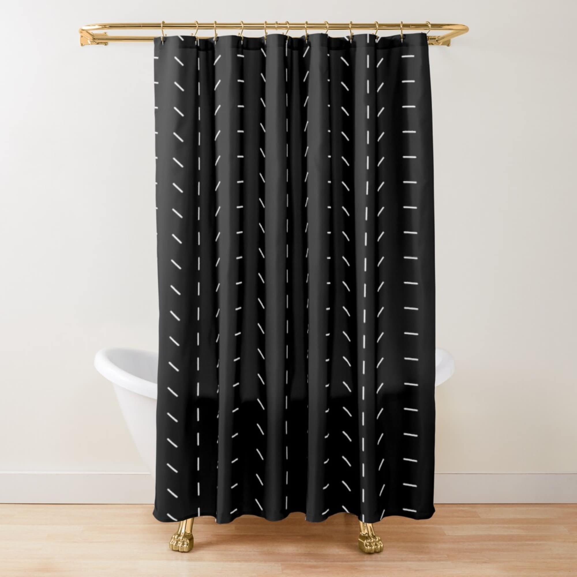 Mudcloth print boho shower curtain black and white minimalist Etsy