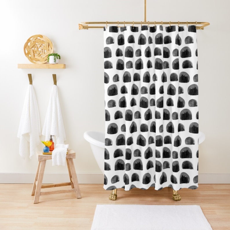 Black And White Boho Shower Curtain Modern Farmhouse Long Etsy