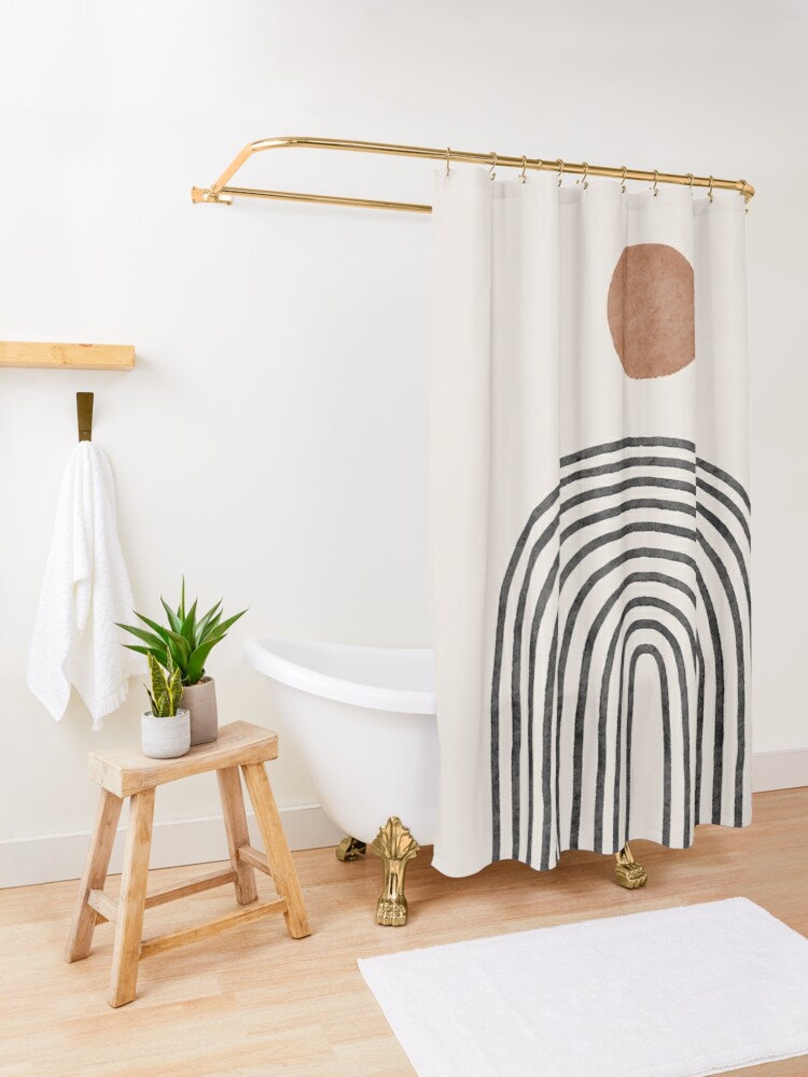 Brown Geometric Boho Shower Curtains Bohemian Chic Midcentury Etsy