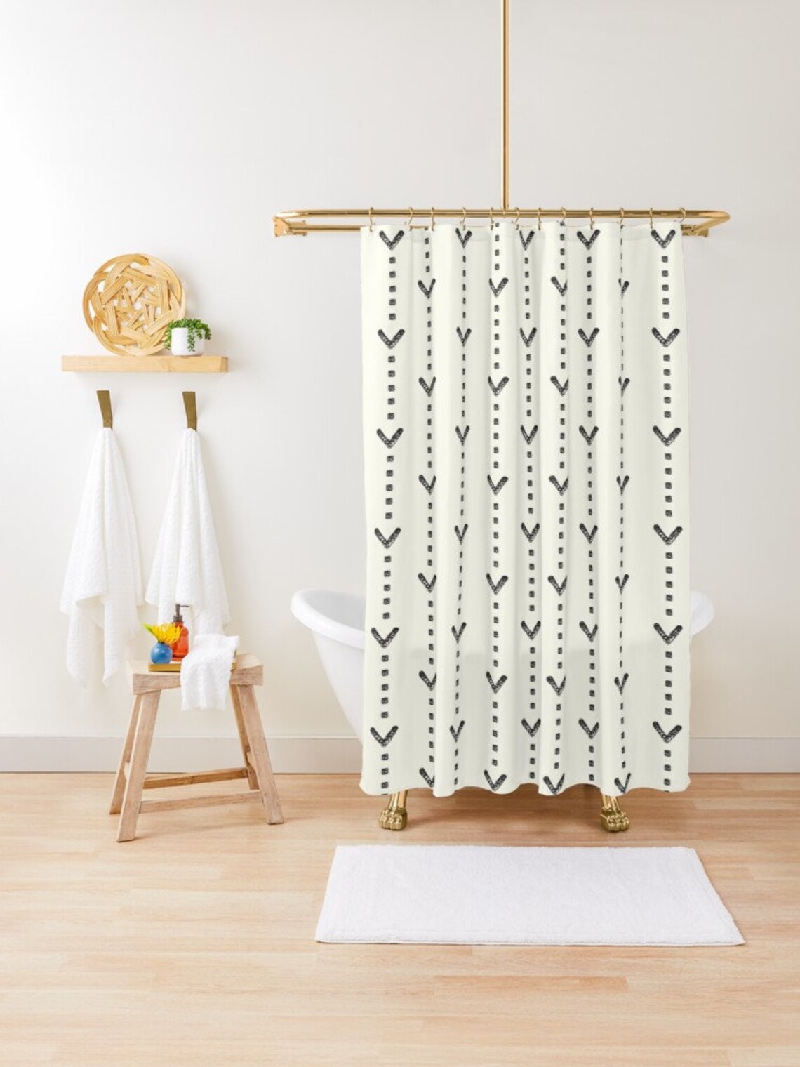 Mudcloth Print Boho Shower Curtain Black And White Minimalist Etsy