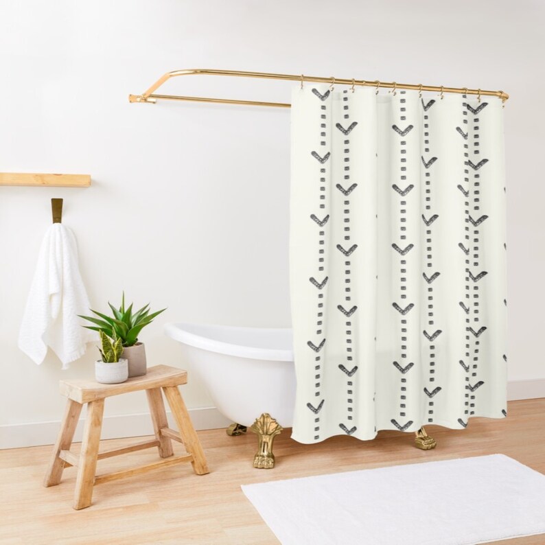 Black and White Boho Shower Curtain Modern Farmhouse Long Etsy