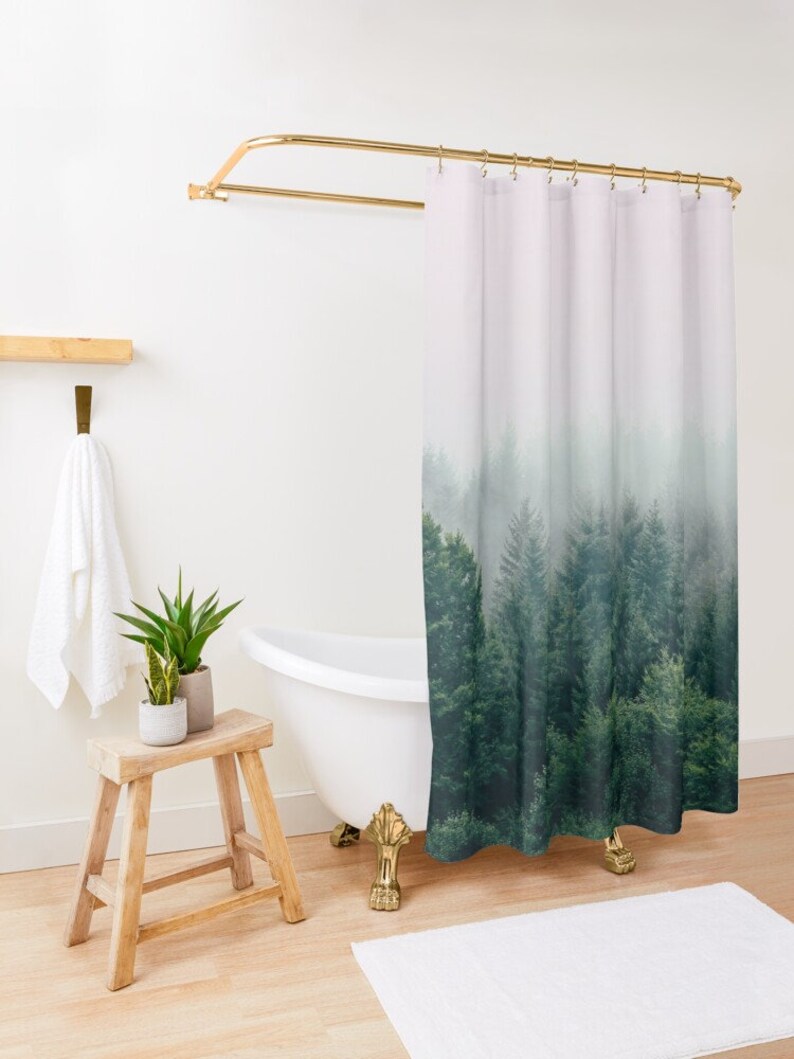 Green Forest Shower Curtain Modern Boho Chic Farmhouse Etsy