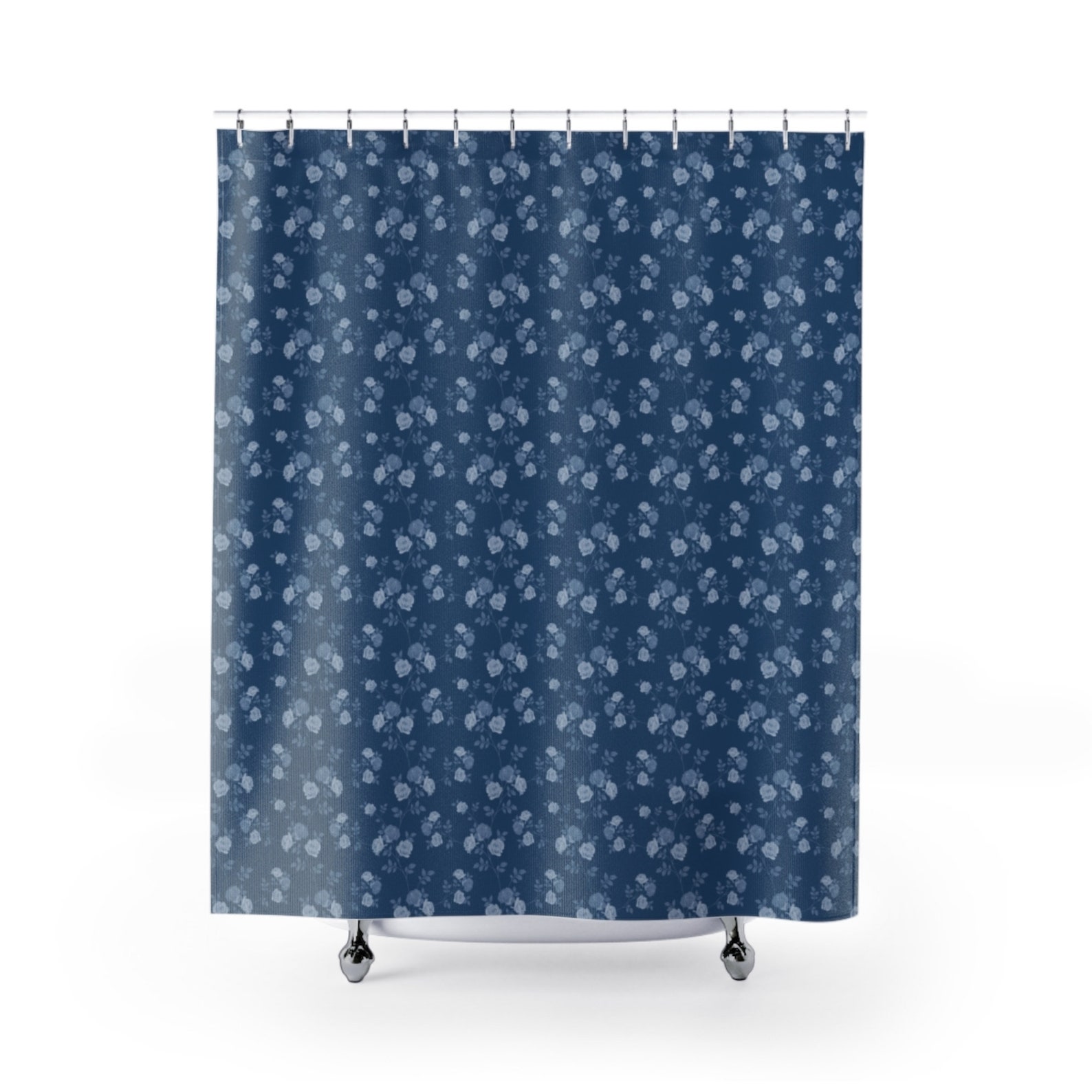 Blue Floral Farmhouse Shower Curtain Farmstyle Bathroom Etsy