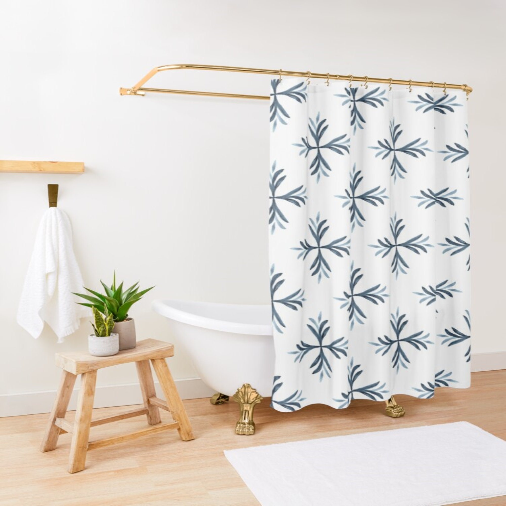 Blue And White Boho Farmhouse Shower Curtain Rustic Farmhouse Etsy