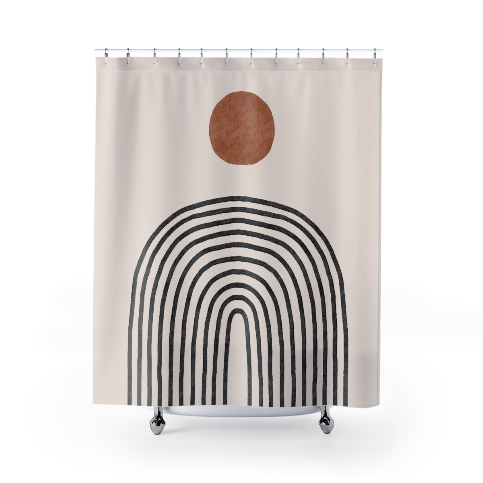 Brown Geometric Boho Shower Curtains Bohemian Chic Midcentury Etsy