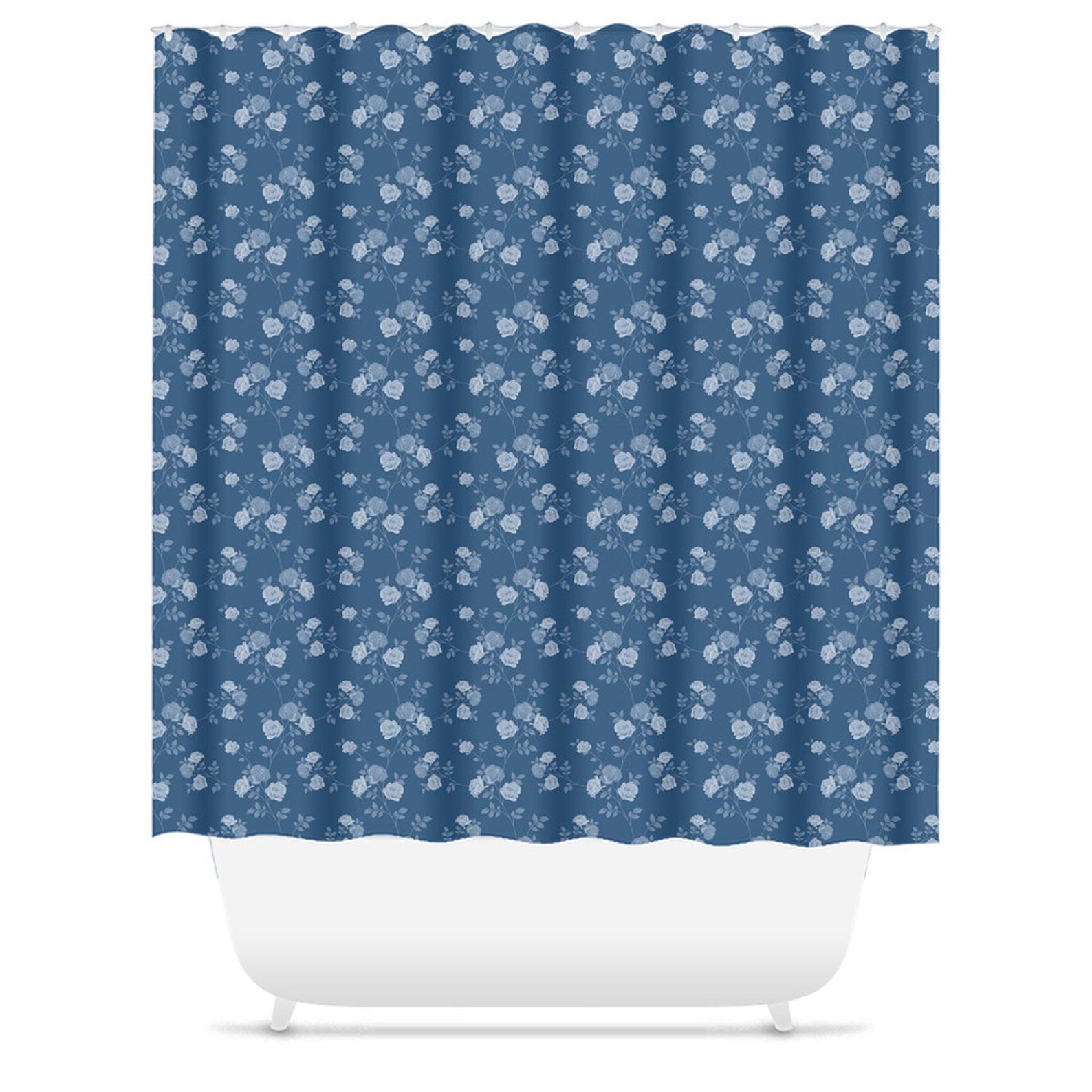 Blue Floral Farmhouse Shower Curtain Farmstyle Bathroom Etsy