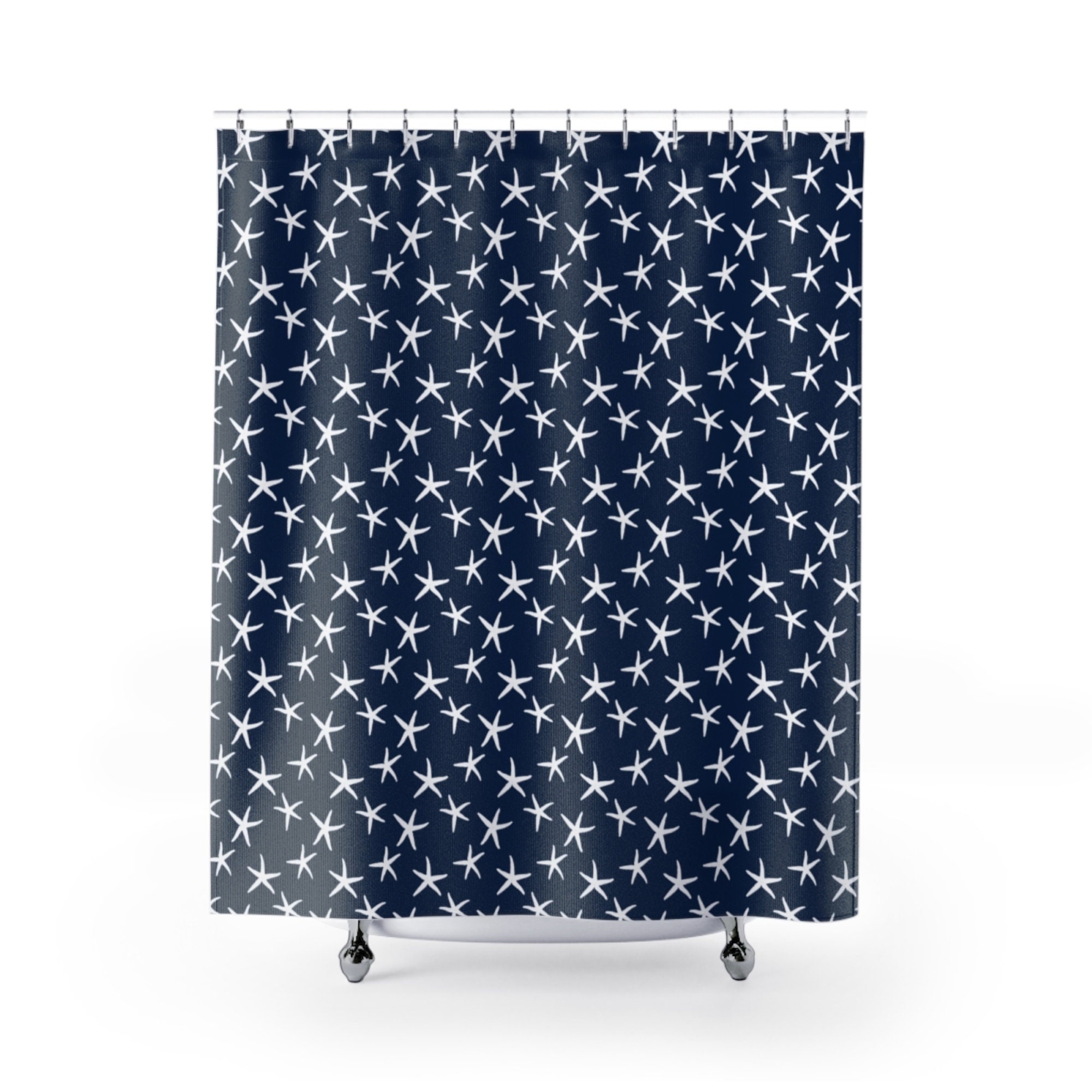 Navy Blue And White Nautical Shower Curtain Modern Coastal Etsy