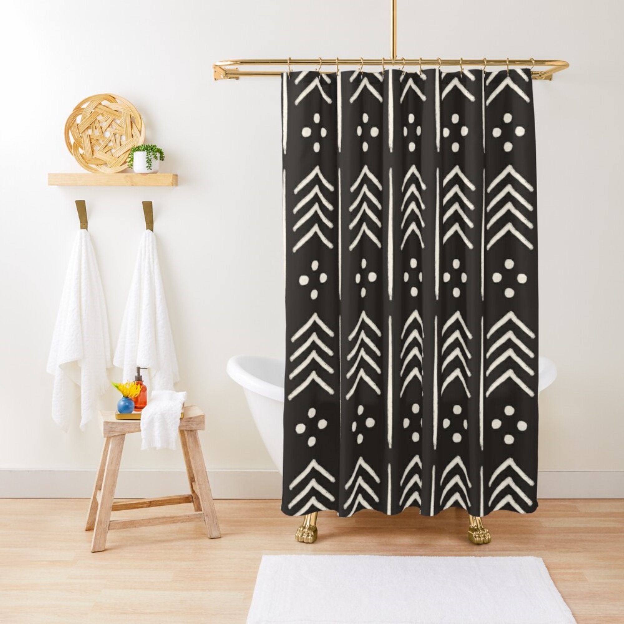 Black And White African Mudcloth Shower Curtain Boho Chic Etsy