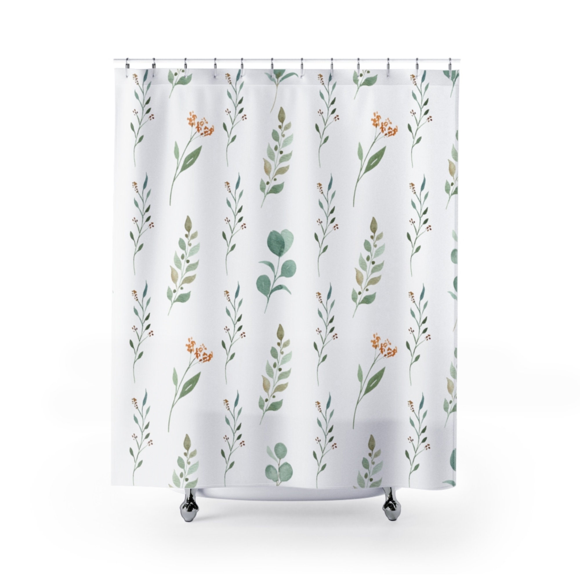 Green Floral Shower Curtain Modern Boho Chic Farmhouse Etsy