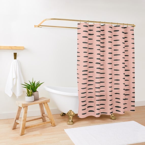 Pink And Black Mudcloth Print Boho Shower Curtain Minimalist Pink And Black Mudcloth Print Boho, Black And Pink Shower Curtain