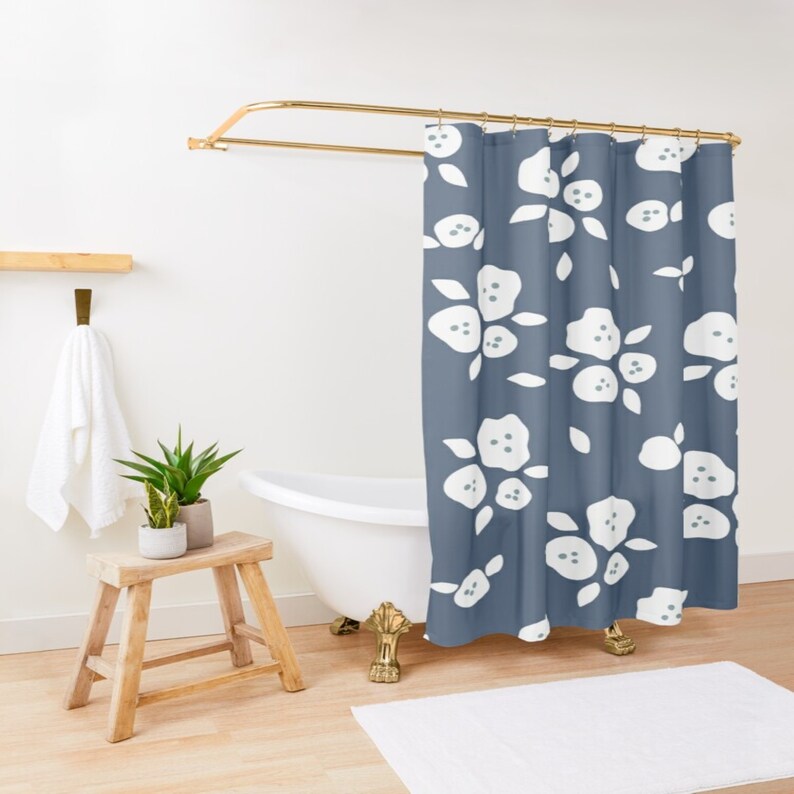 Blue And White Floral Farmhouse Shower Curtain Farmstyle Etsy