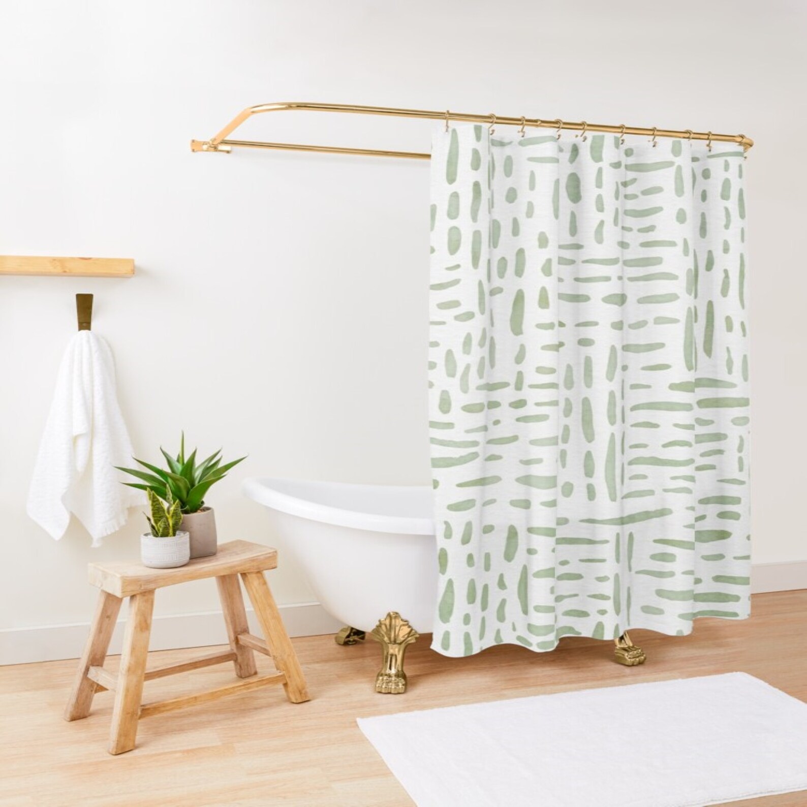 Watercolor Sage Green Shower Curtain Modern Boho Shower Etsy