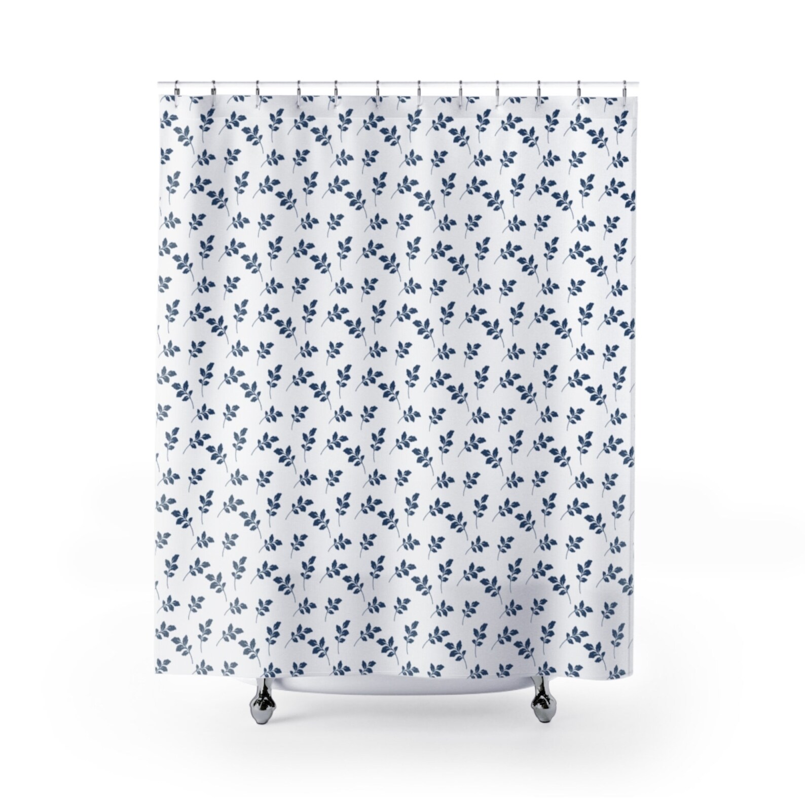 Navy Blue And White Floral Farmhouse Shower Curtain Farmstyle Etsy