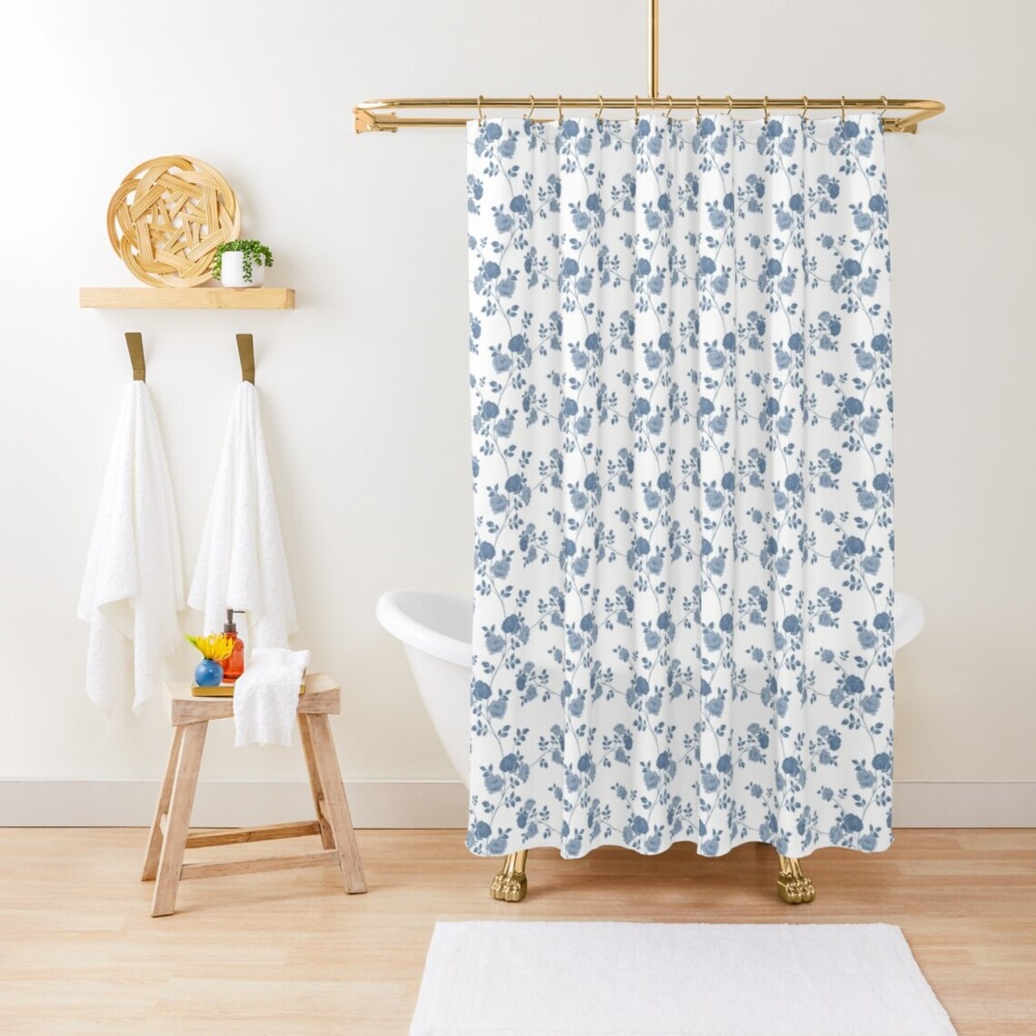 Blue And White Floral Farmhouse Shower Curtain Farmstyle Etsy