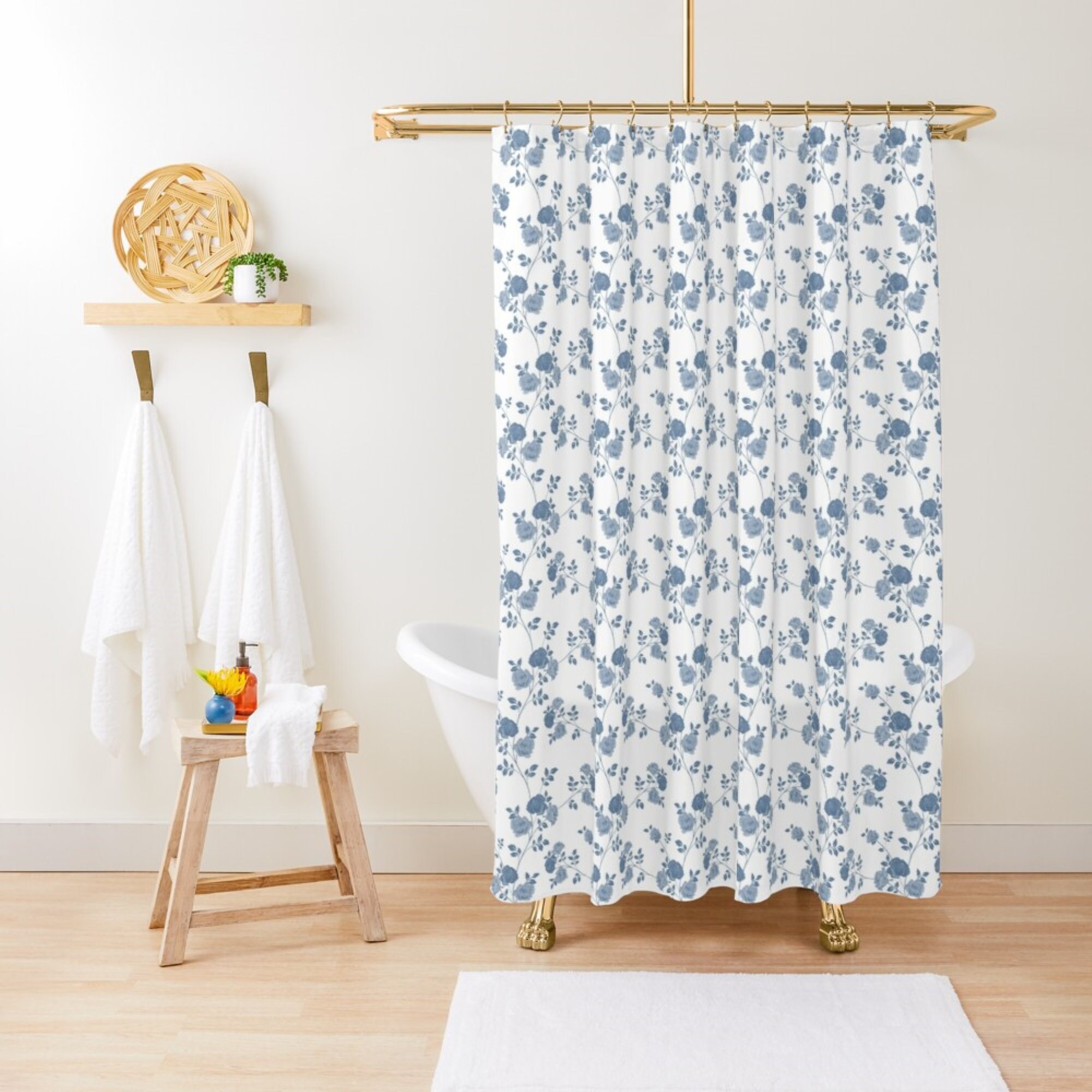 Blue And White Floral Farmhouse Shower Curtain Farmstyle Etsy